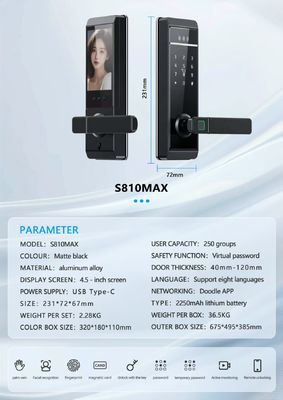 Qleung S810max New Design Tuya Door Lock Face Palm Fingerprint Password Card Key Unlock Tuya Remote Contronl Smart Home Door Lock