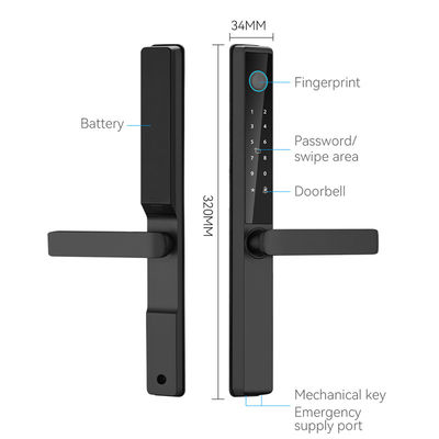 Outdoor Waterproof  TTlock Tuya Wifi Smart Card Finger Print Password Sliding Aluminum Door Lock