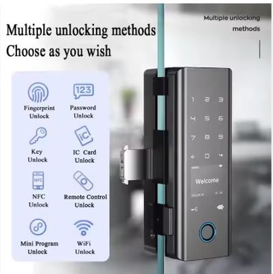 Qleung G9S Tuya APP Password Code Card Key Fingerprint Smart Home Door Lock For Glass Door