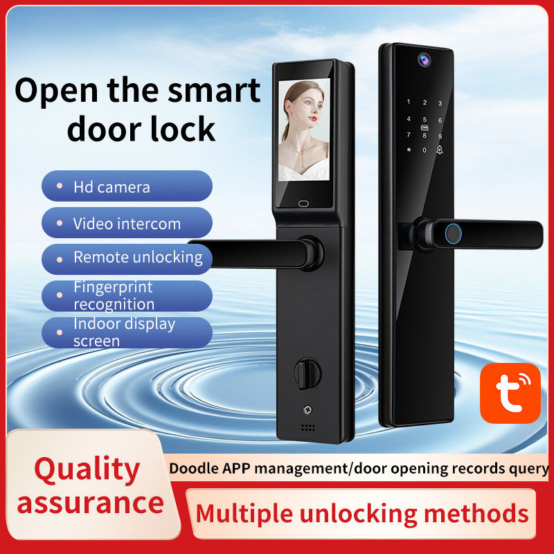 Qleung S819-2Max Smart Door Lock with Card Key Code Fingerprint Recognition Video Calling for Home Apartment for Wooden Door